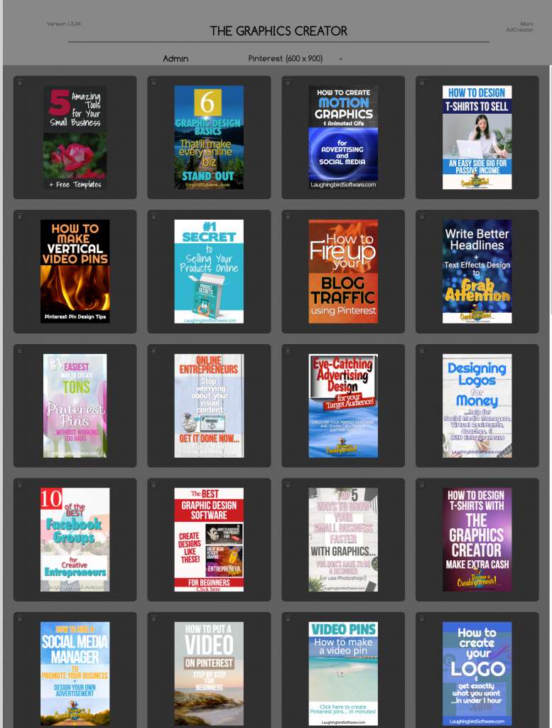 Some of the Pinterest templates you'll find in The Graphics Creator software